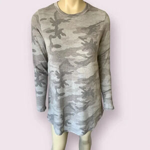 Bombom New Camouflage Long Sleeves Tunic T Shirt Knit Tops Size S Charcoal Gray